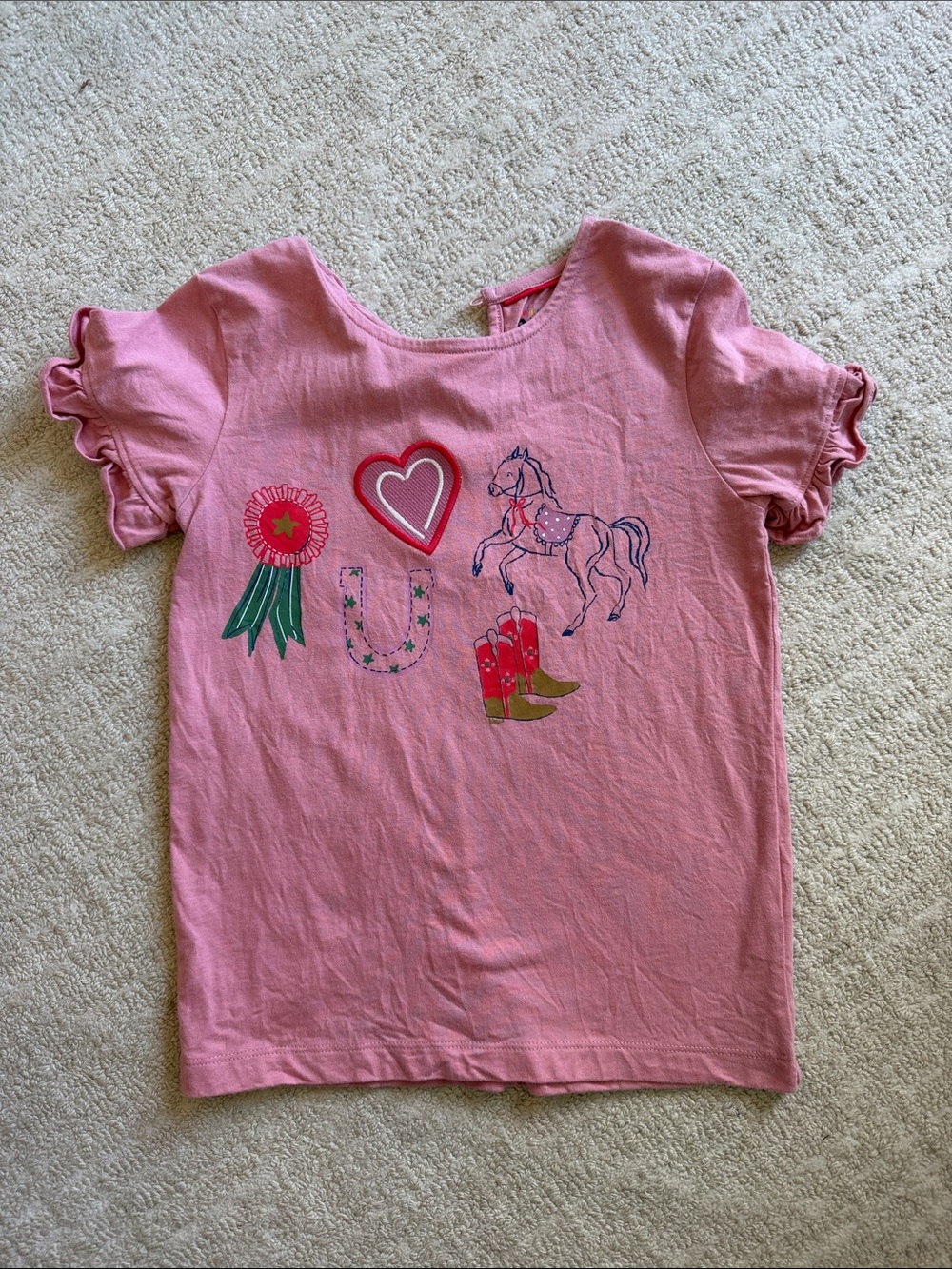 Mini Boden Pink Short-Sleeve Tee with Horse & Cowgirl Motifs